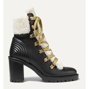 Christian Louboutin Black Calfskin Shearling Yetita 70 Combat Hiker Boots